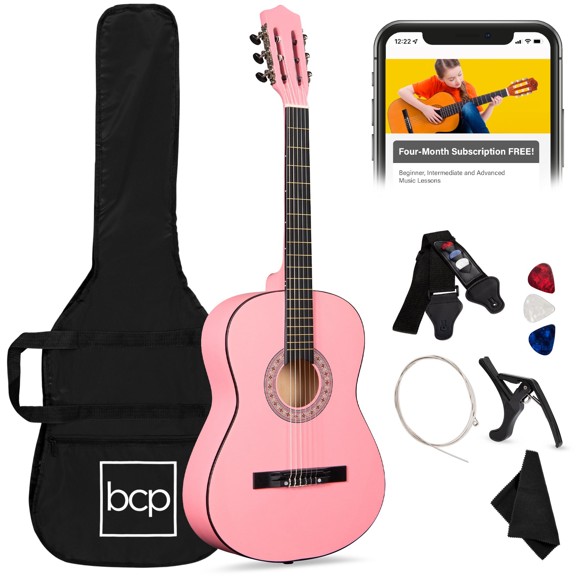 Beginner Acoustic Guitar Set w/ Case Strap Extra Strings - 38in