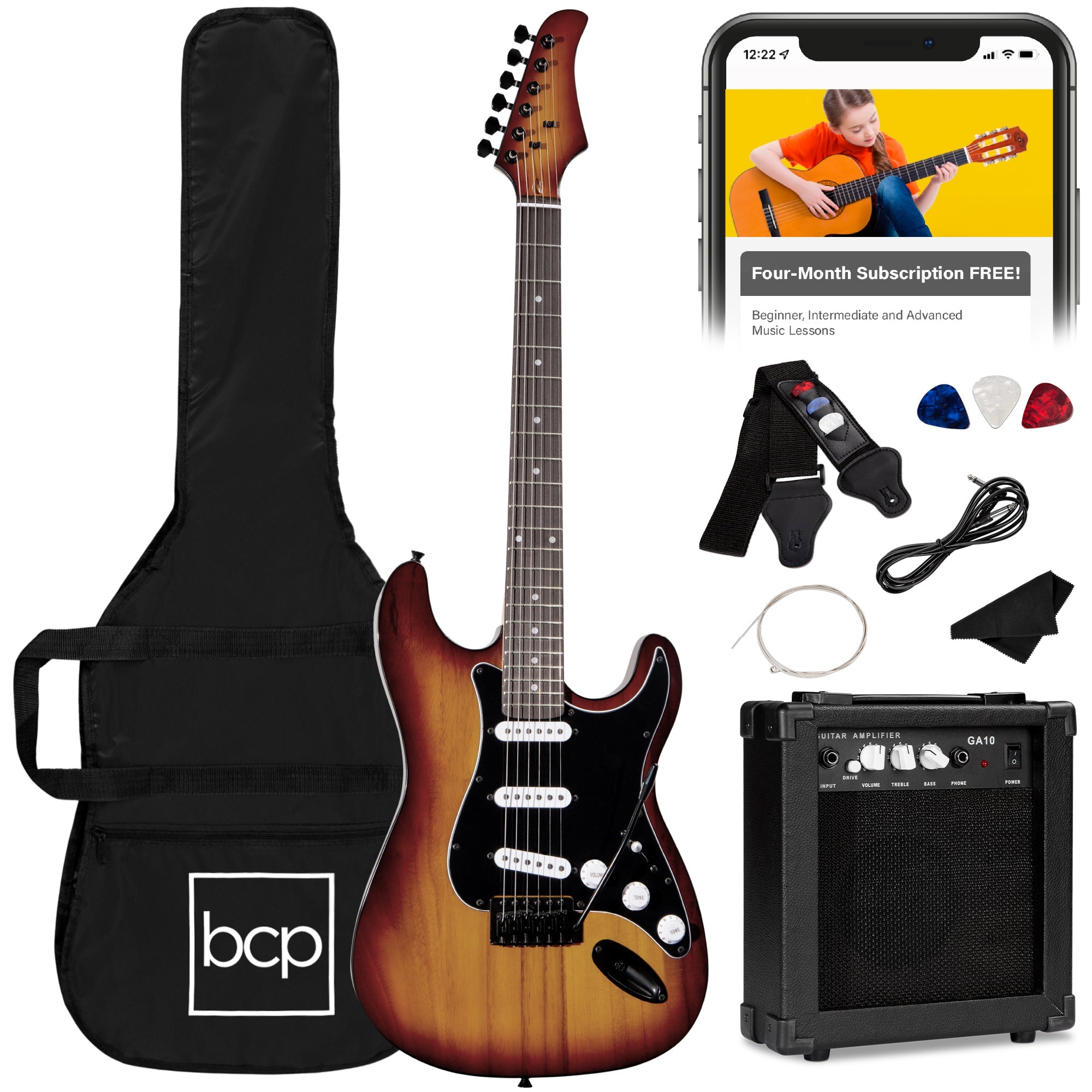 Beginner Electric Guitar Kit w/ Case 10W Amp Tremolo Bar - 39in