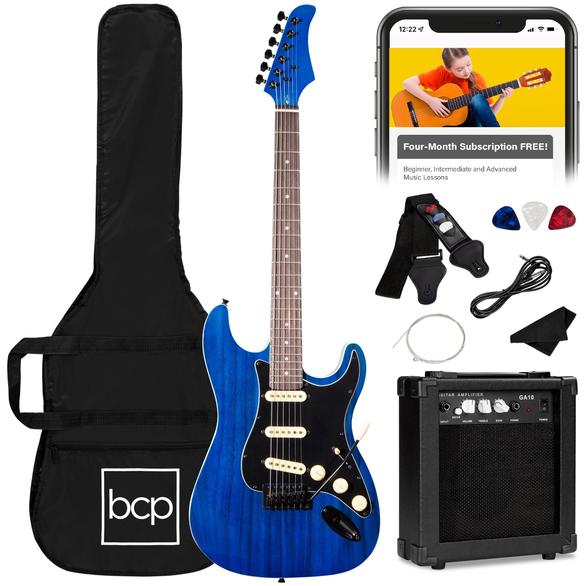 Beginner Electric Guitar Kit w/ Case 10W Amp Tremolo Bar - 39in