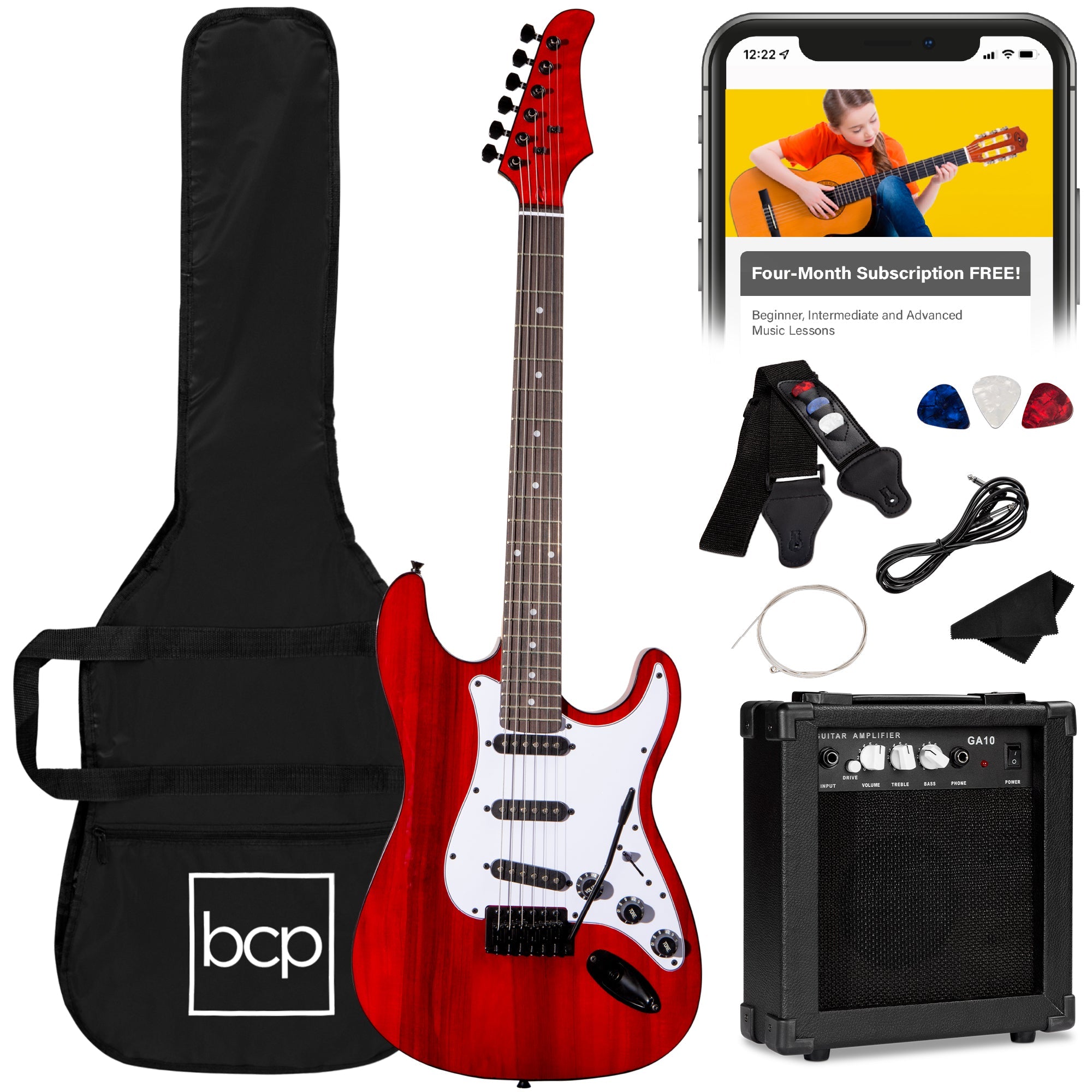 Beginner Electric Guitar Kit w/ Case 10W Amp Tremolo Bar - 39in