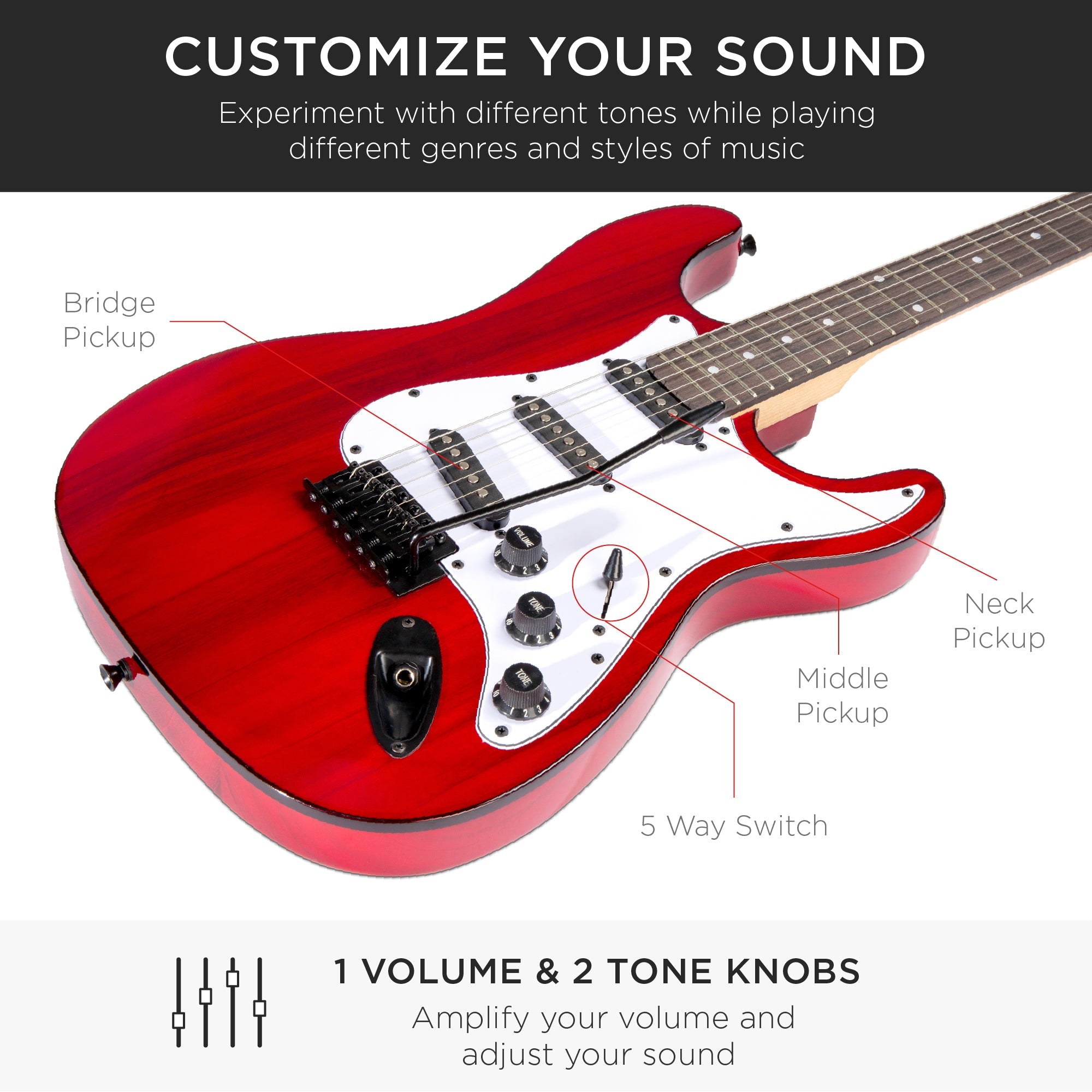Beginner Electric Guitar Kit w/ Case 10W Amp Tremolo Bar - 39in