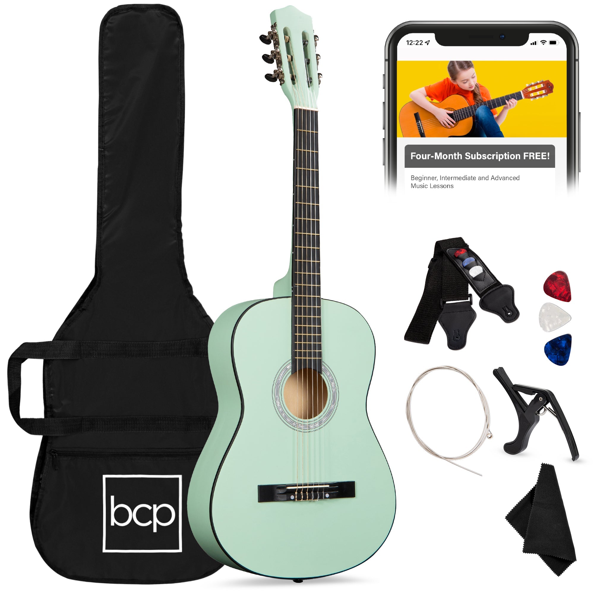 Beginner Acoustic Guitar Set w/ Case Strap Extra Strings - 38in