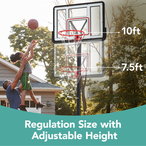 Adjustable Regulation-Size Basketball Hoop w/ Fillable Base 2 Wheels