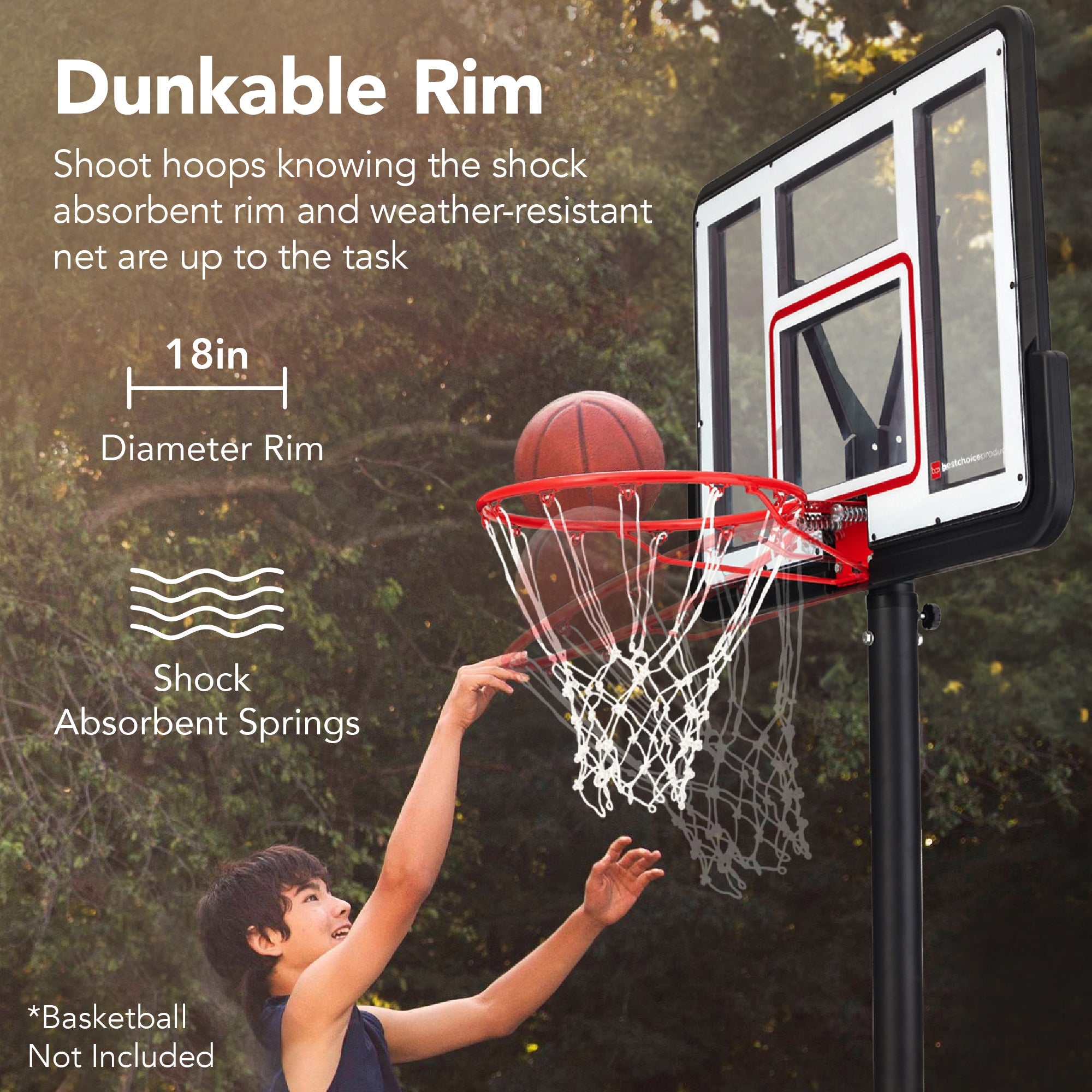Adjustable Regulation-Size Basketball Hoop w/ Fillable Base 2 Wheels