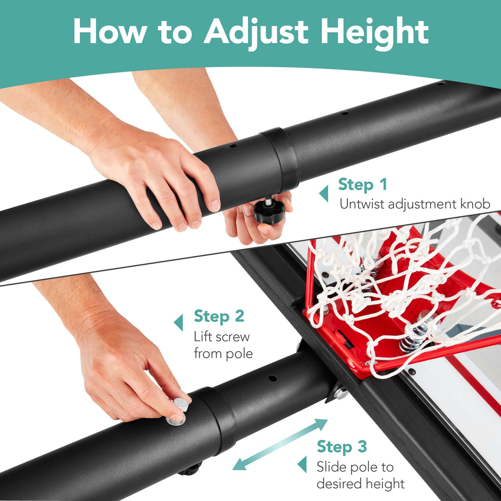Adjustable Regulation-Size Basketball Hoop w/ Fillable Base 2 Wheels