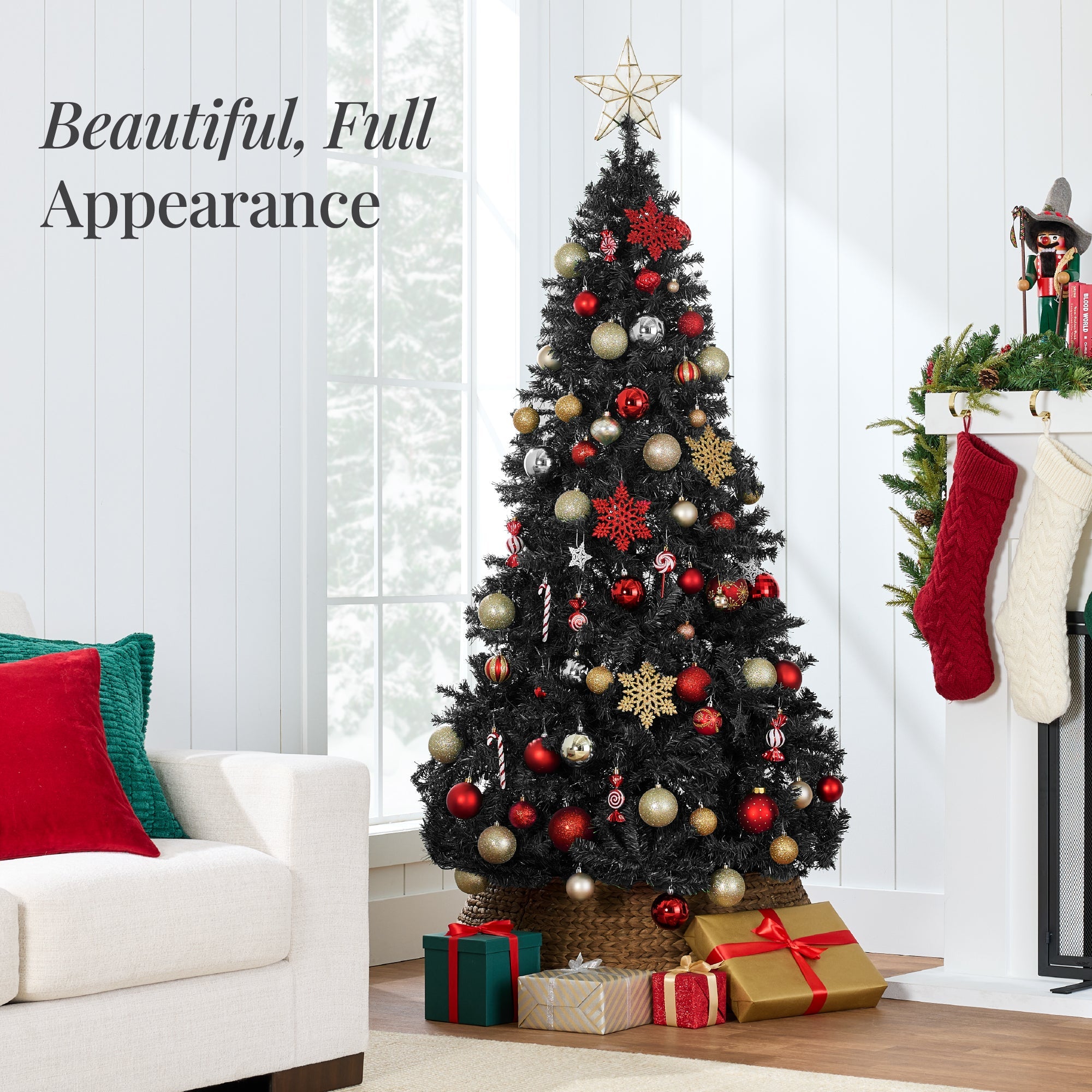 Artificial Black Christmas Tree Unlit Pine Design w/Easy Assembly