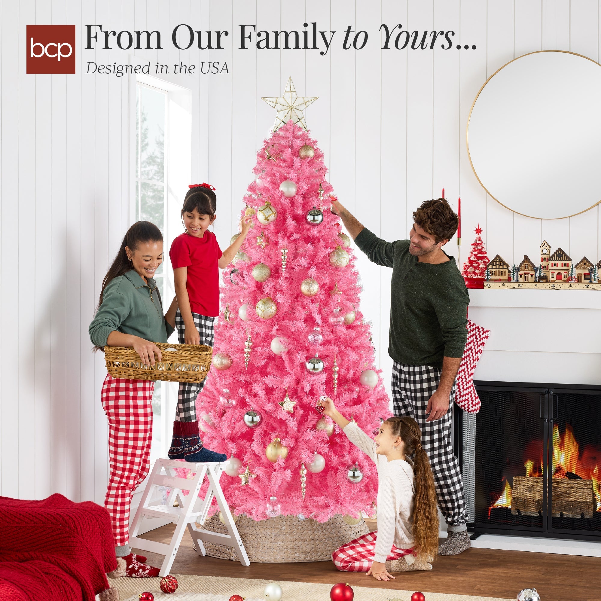 Artificial Pink Christmas Tree Unlit Pine Design w/Easy Assembly
