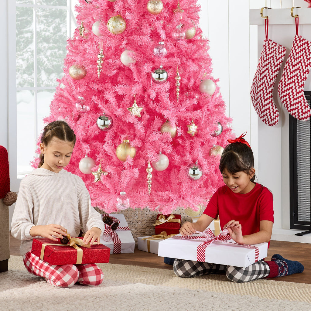 Artificial Pink Christmas Tree Unlit Pine Design w/Easy Assembly