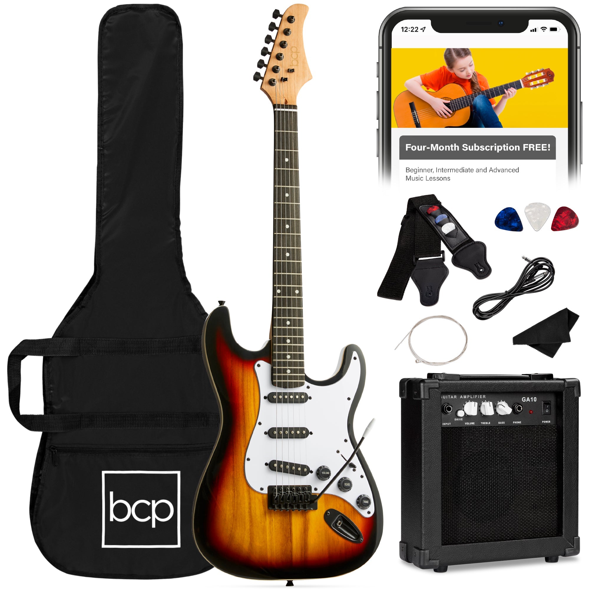 Beginner Electric Guitar Kit w/ Case 10W Amp Tremolo Bar - 39in