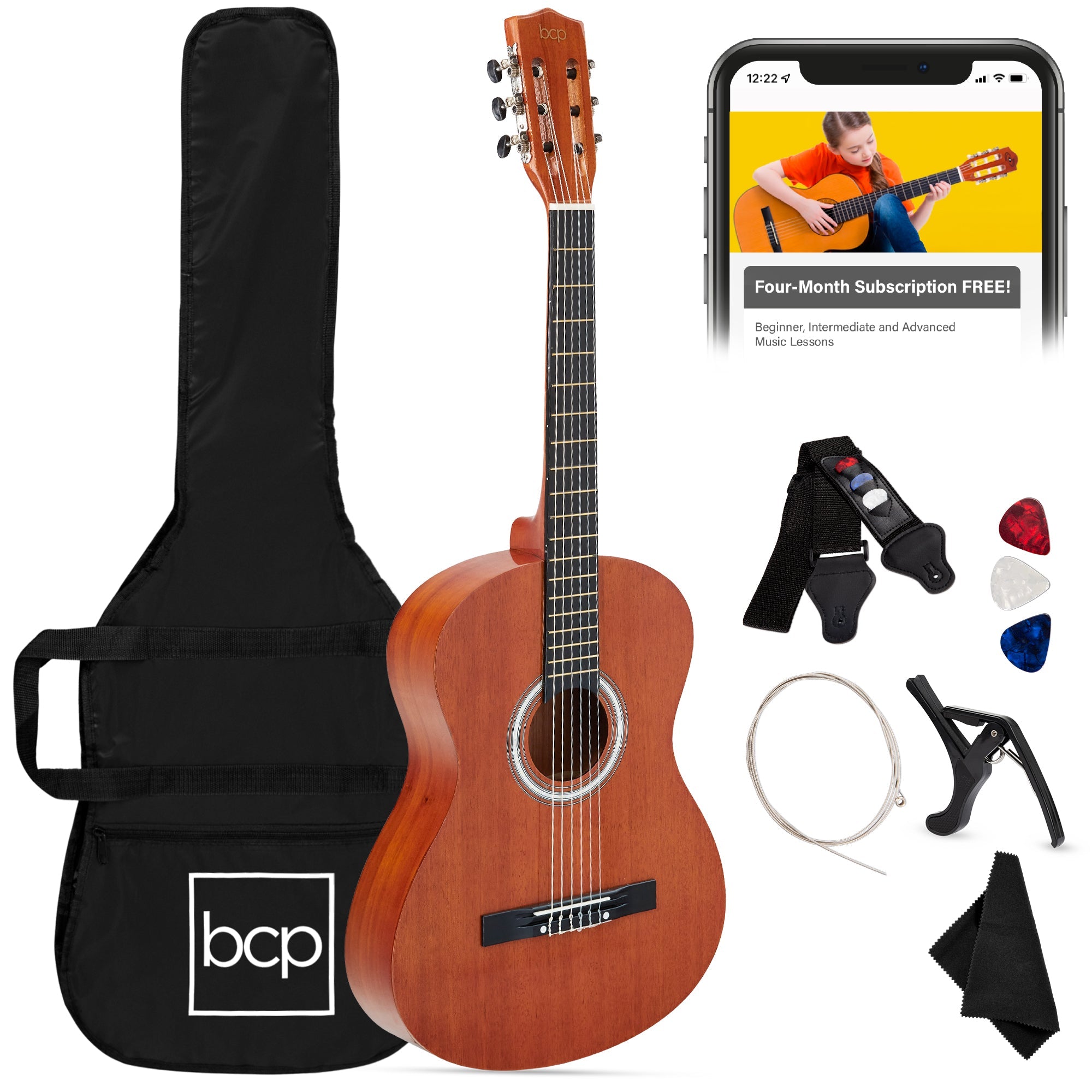 Beginner Acoustic Guitar Set w/ Case Strap Extra Strings - 38in