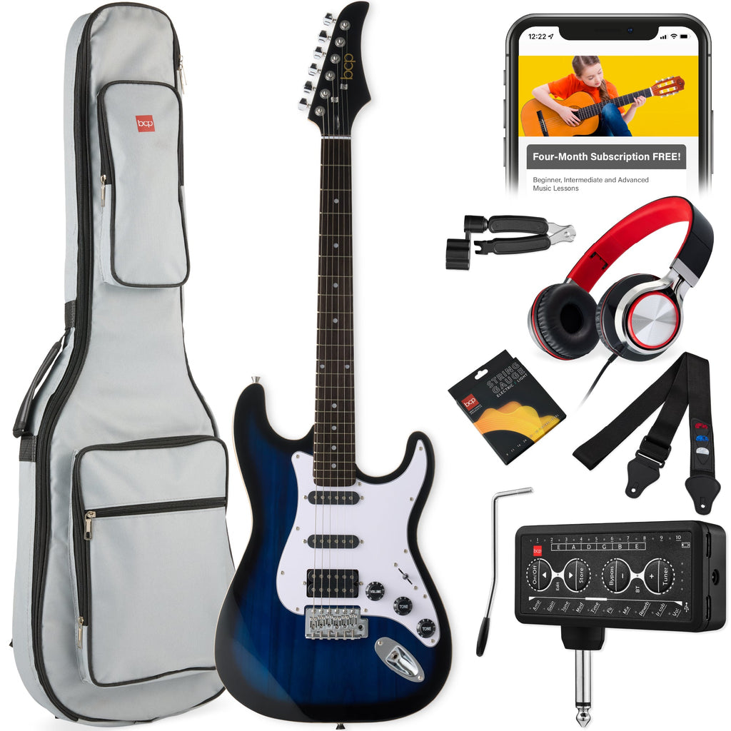 Beginner Electric Guitar Kit w/ Headphone Amp Padded Gig Bag Headphones