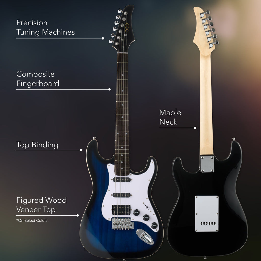 Beginner Electric Guitar Kit w/ Headphone Amp Padded Gig Bag Headphones