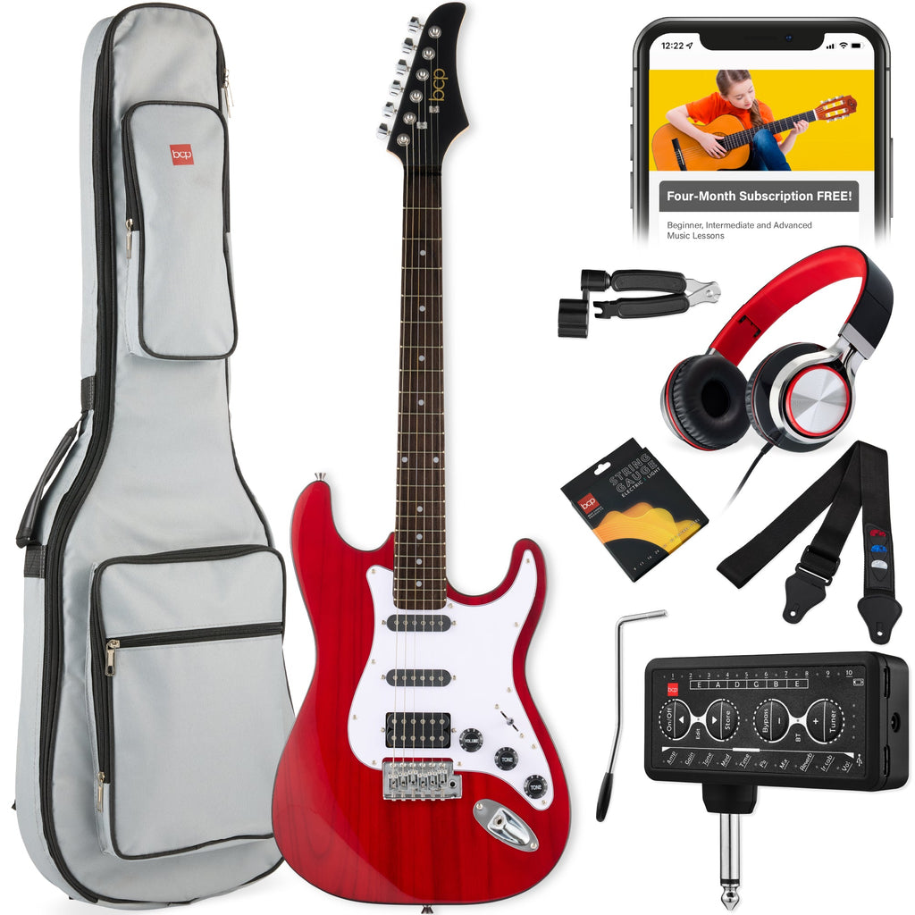 Beginner Electric Guitar Kit w/ Headphone Amp Padded Gig Bag Headphones