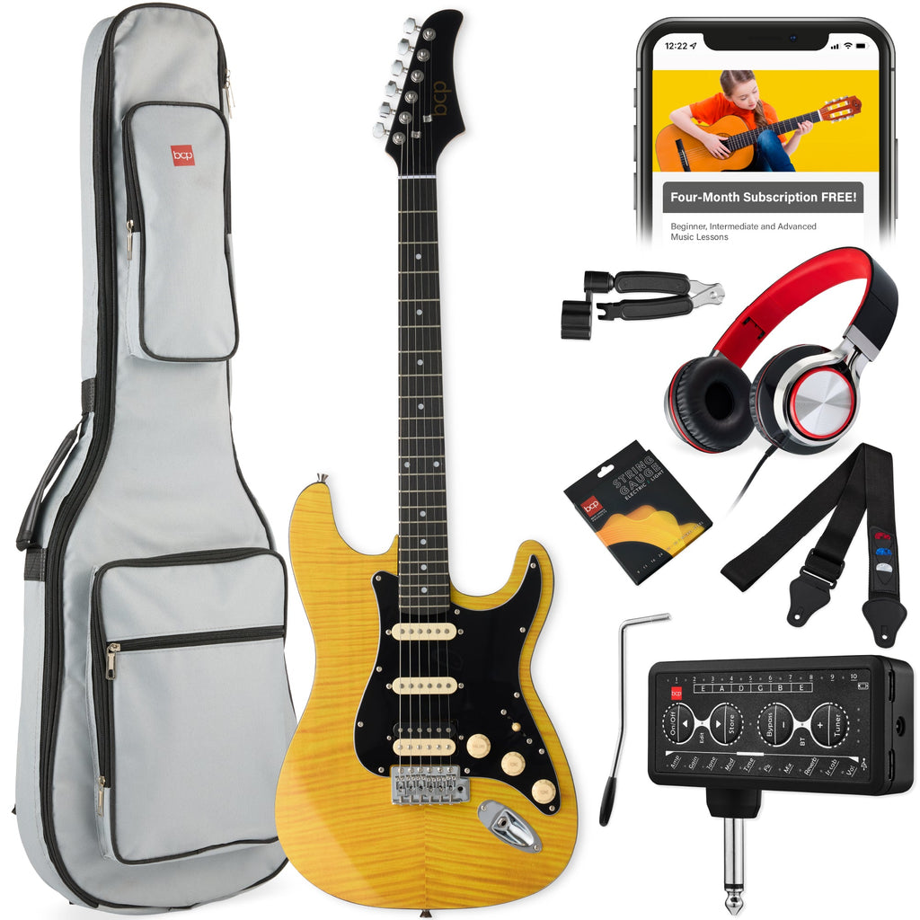 Beginner Electric Guitar Kit w/ Headphone Amp Padded Gig Bag Headphones