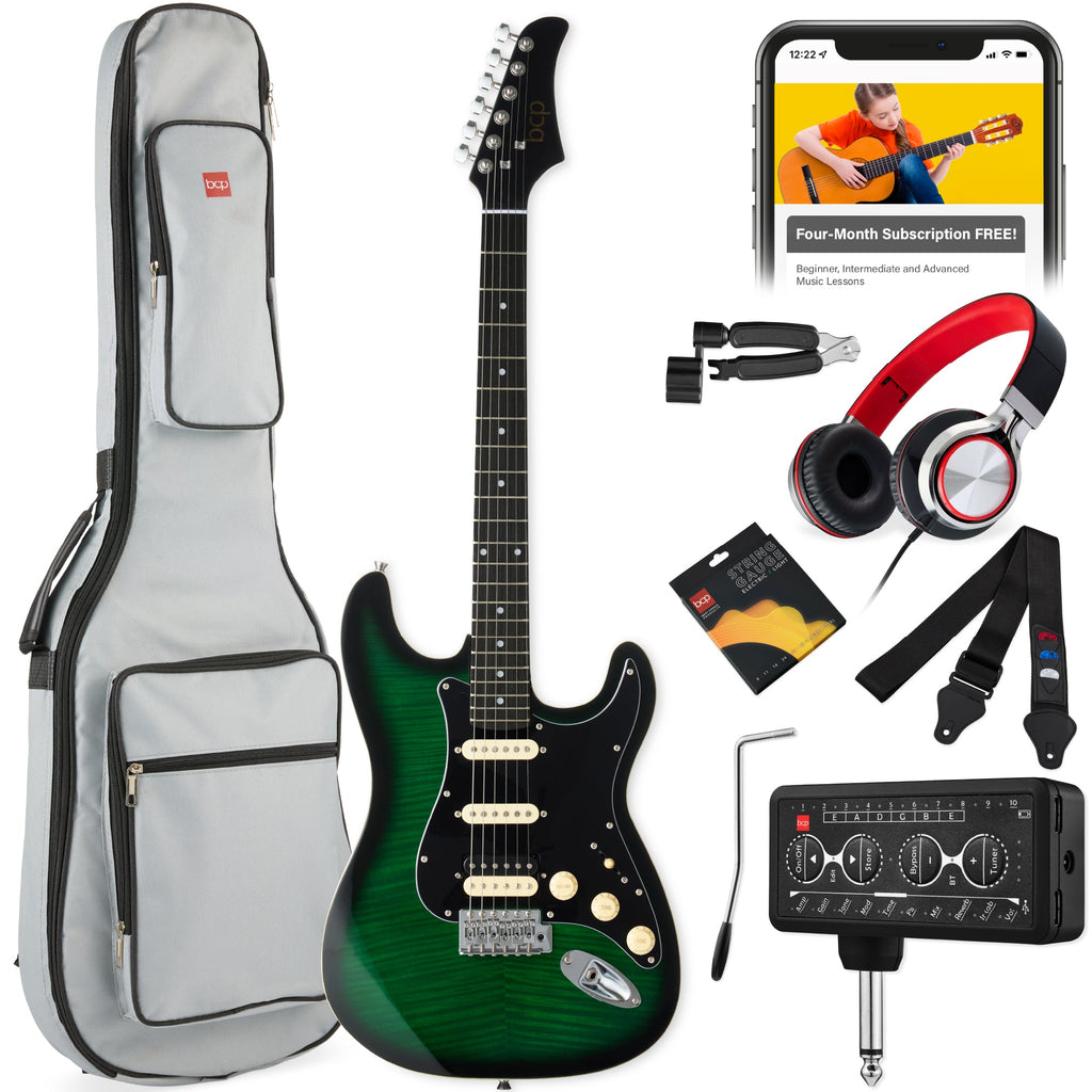 Beginner Electric Guitar Kit w/ Headphone Amp Padded Gig Bag Headphones
