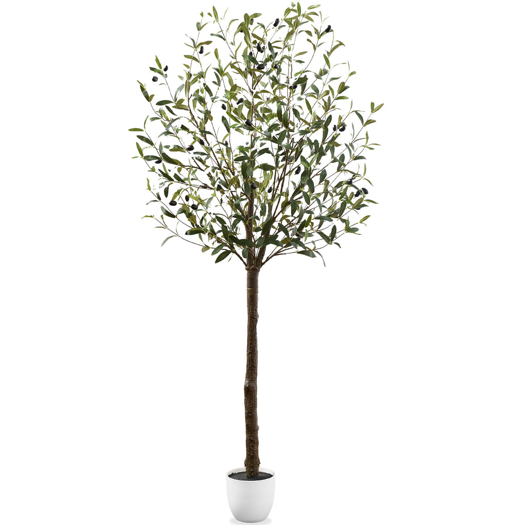 Artificial Olive Tree Lifelike Faux Tree w/ White Pot Decorative Olives