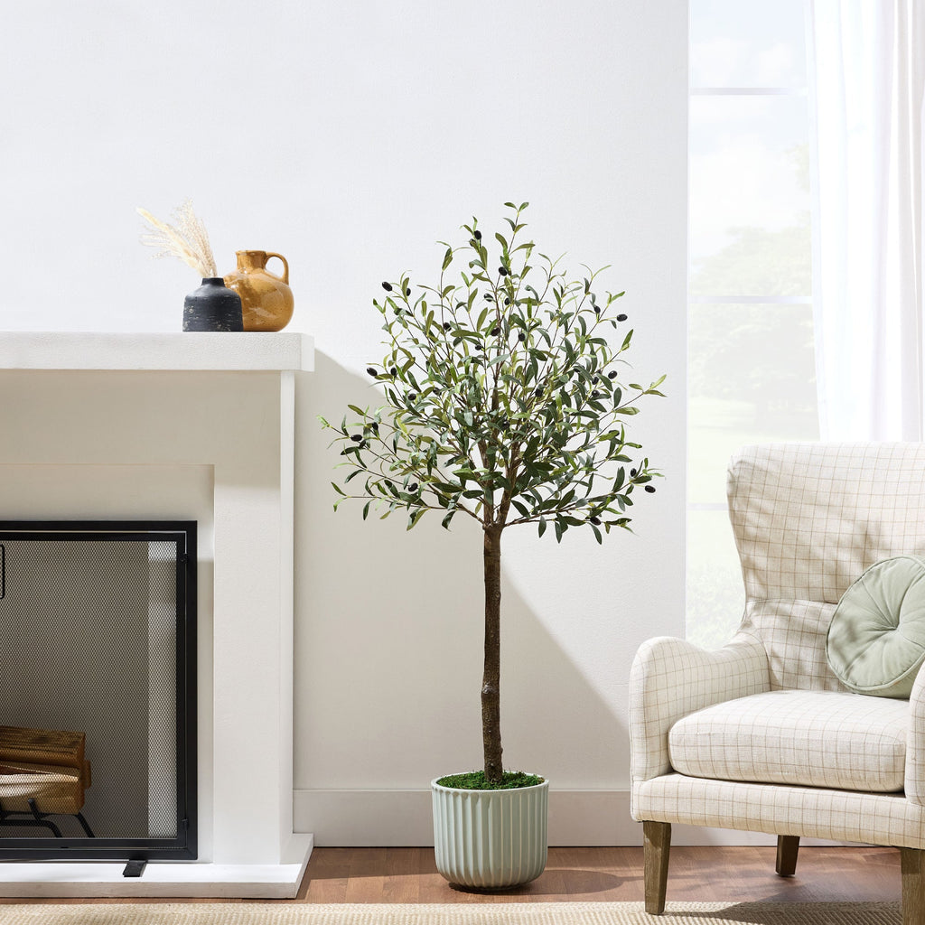 Artificial Olive Tree Lifelike Faux Tree w/ White Pot Decorative Olives