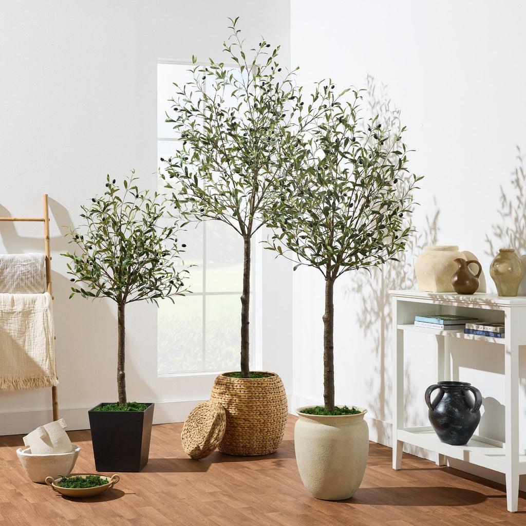 Artificial Olive Tree Lifelike Faux Tree w/ White Pot Decorative Olives