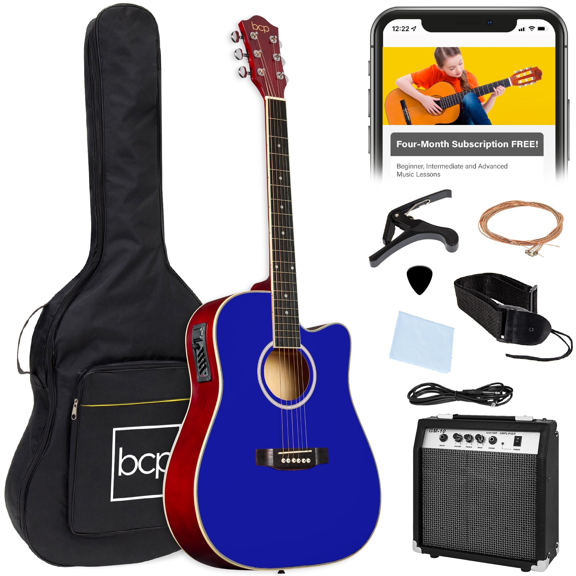 Beginner Acoustic Electric Cutaway Guitar Set w/ Gig Bag Strap - 41in