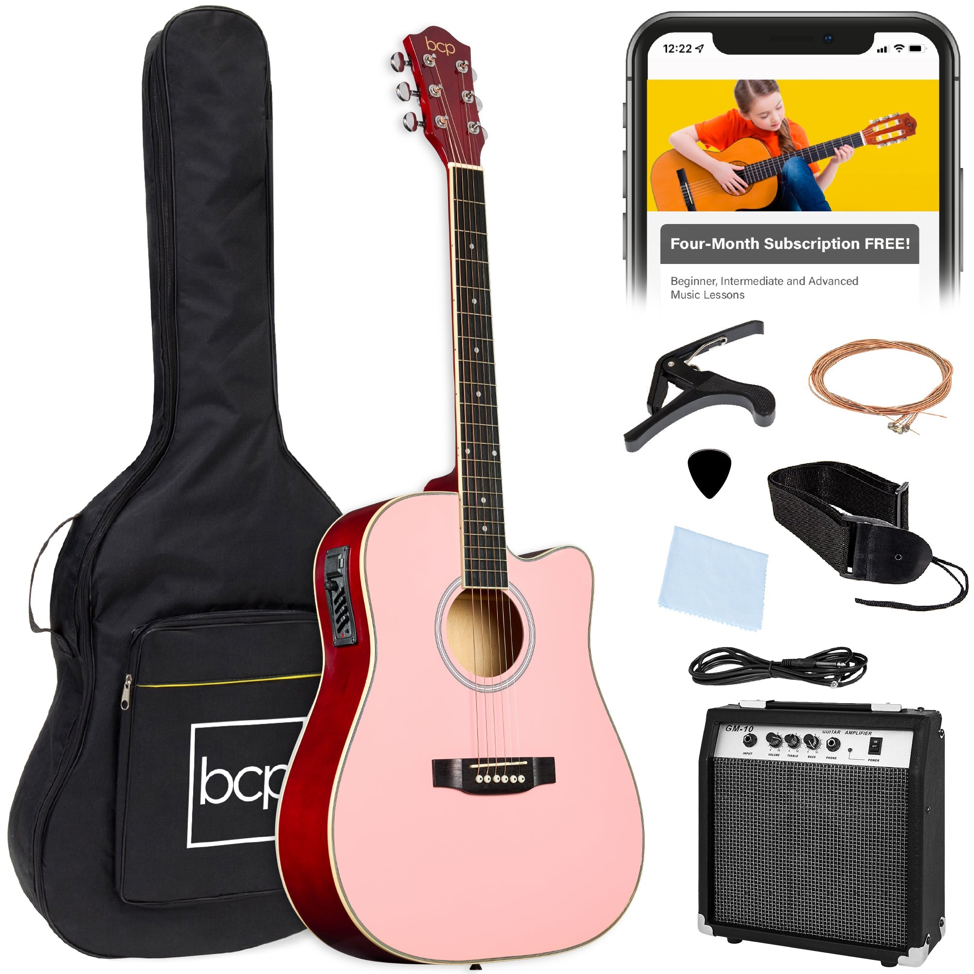 Beginner Acoustic Electric Cutaway Guitar Set w/ Gig Bag Strap - 41in