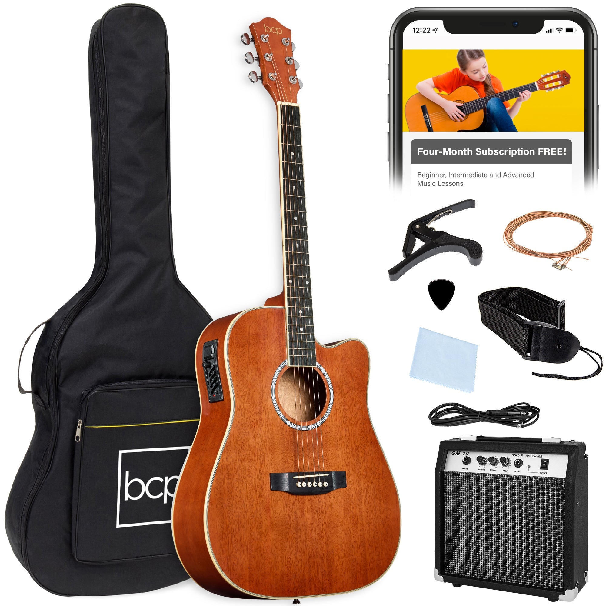 Beginner Acoustic Electric Cutaway Guitar Set w/ Gig Bag Strap - 41in