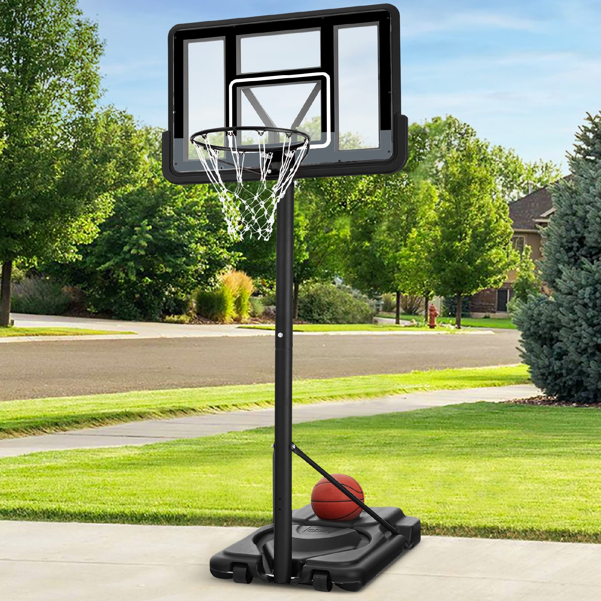 Adjustable Regulation-Size Basketball Hoop w/ Fillable Base 2 Wheels
